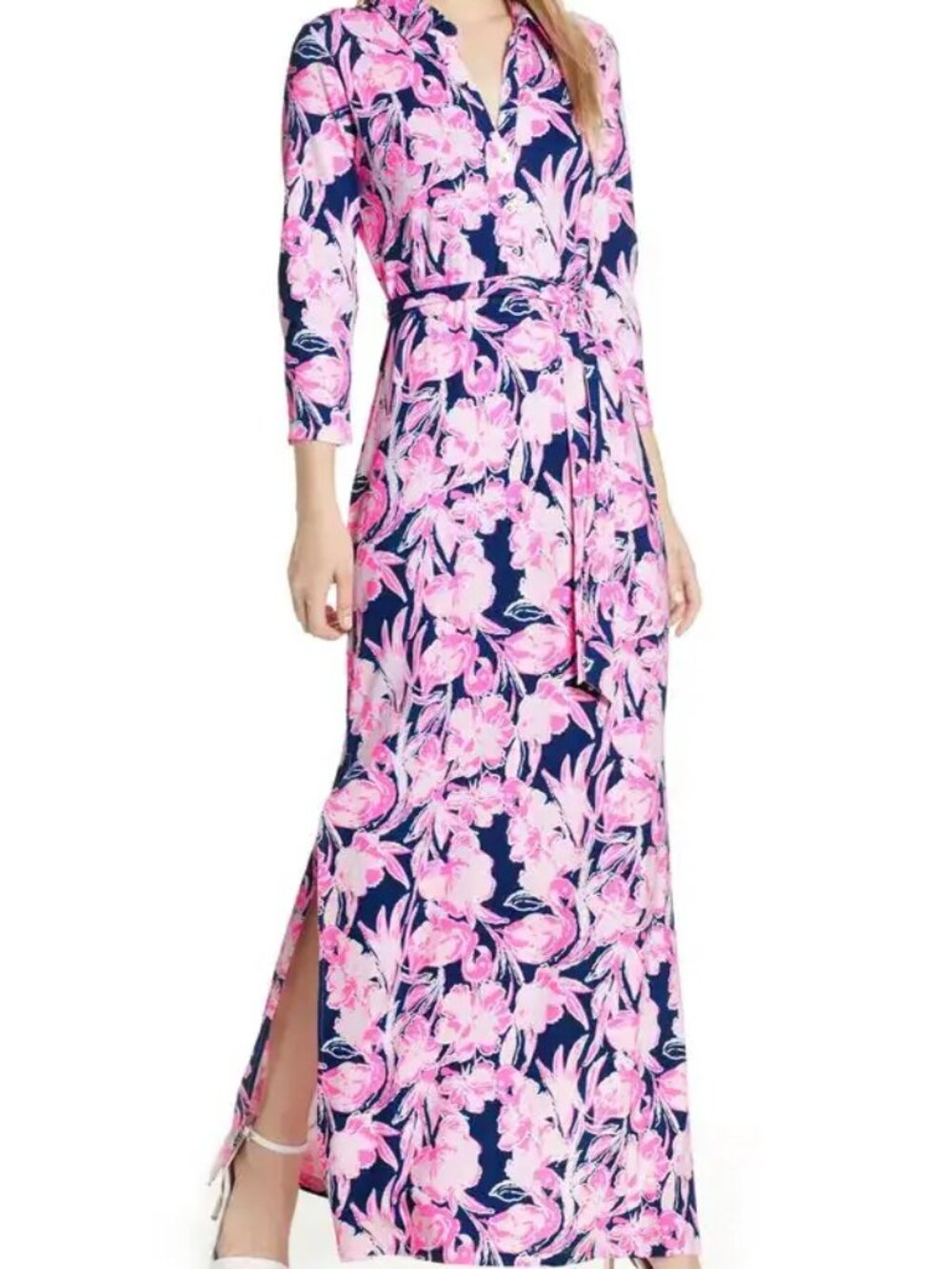 Lilly Pulitzer Holloway Maxi Dress Inky Navy Flamingo - Size L - Picture 1 of 8